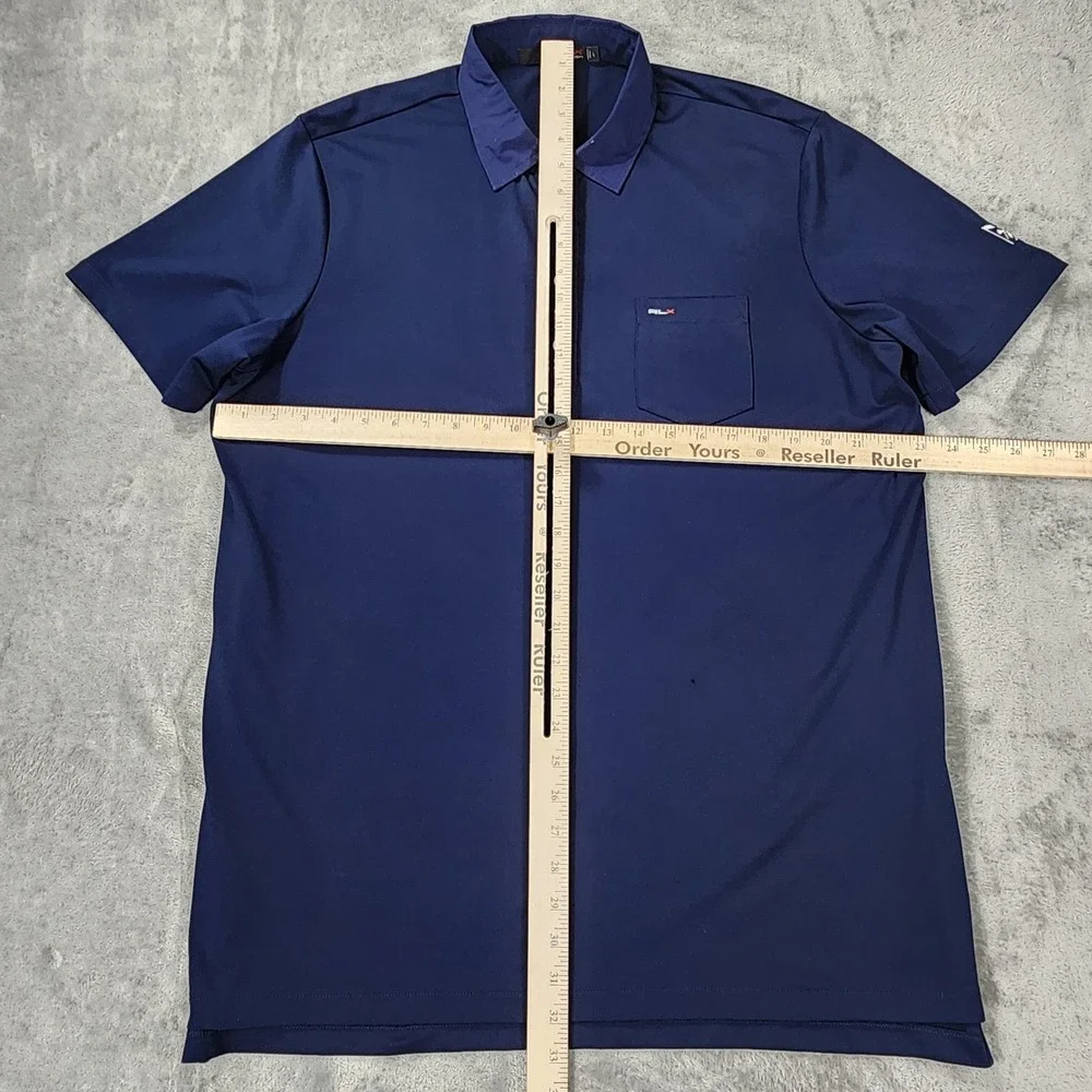 RLX Ralph Lauren Polo Shirt Mens Large Navy Blue Golf Performance Pocket Logo